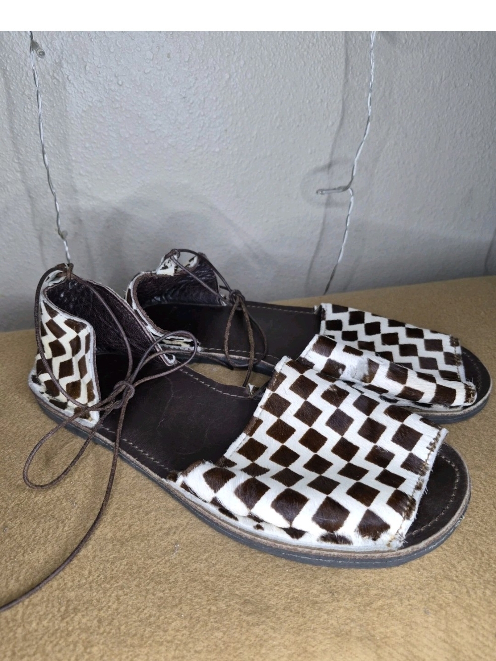 Brother Vellies Brown and White Geometric Lace-Up Sandals